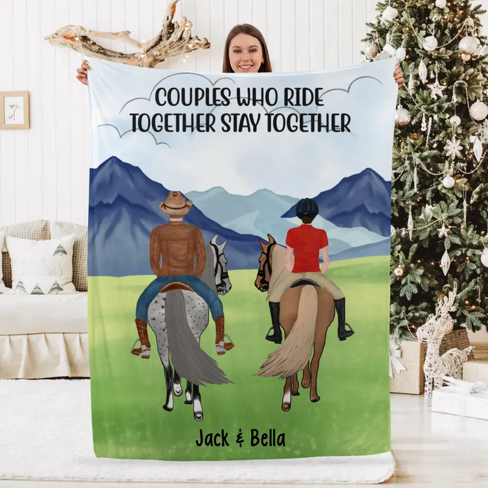 Horse Riding Couple And Friends - Personalized Blanket For Friends, Couples, Family, Horseback Riding