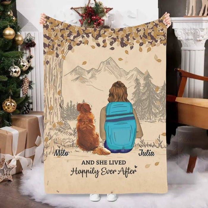 And She Lived Happily Ever After - Personalized Blanket For Her, Dog Lovers, Hiking