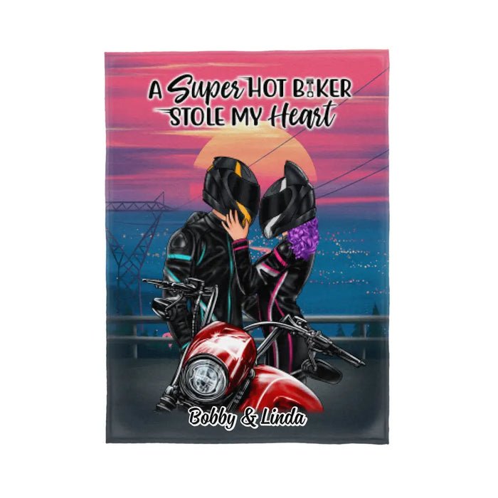 A Super Hot Biker Stole My Heart - Personalized Blanket For Couples, Him, Her, Motorcycle Lovers