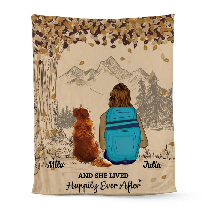 And She Lived Happily Ever After - Personalized Blanket For Her, Dog Lovers, Hiking