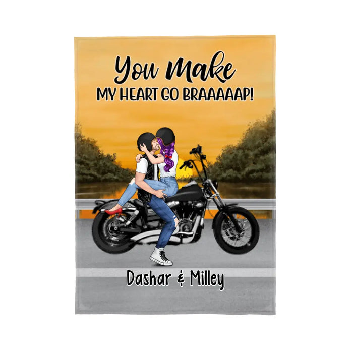 Kissing Motorcycle Couple - Personalized Blanket For Him, For Her, Motorcycle Lovers