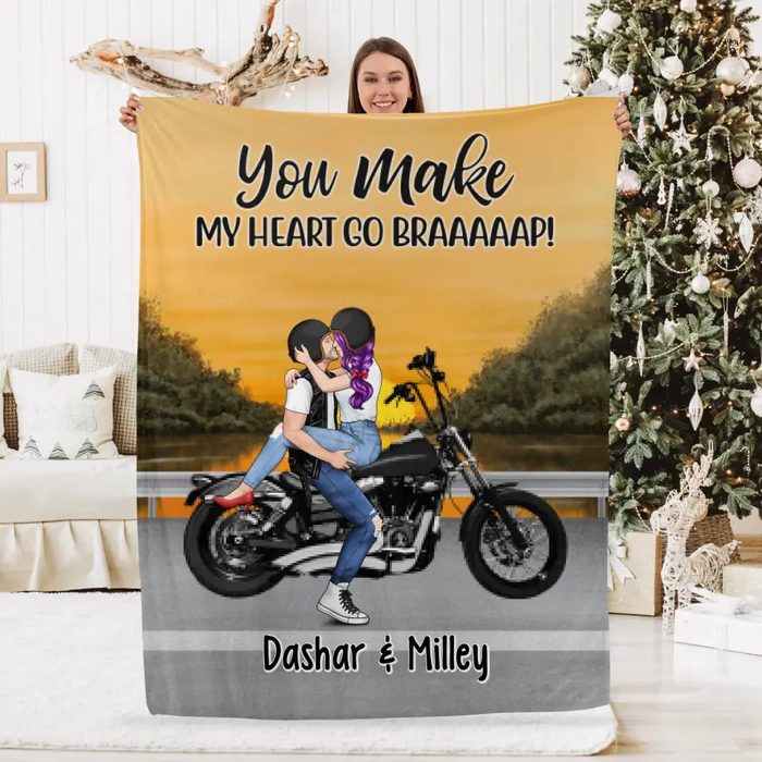 Kissing Motorcycle Couple - Personalized Blanket For Him, For Her, Motorcycle Lovers