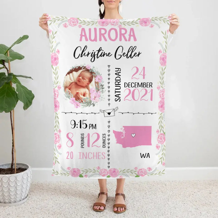 Newborn Baby Announcement - Custom Blanket Photo Upload For Baby