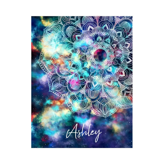 Personalized Blanket, Bohemian Hippie Mandala Flower on Colorful Universe Nebula Background, Gift For Mandala Lovers