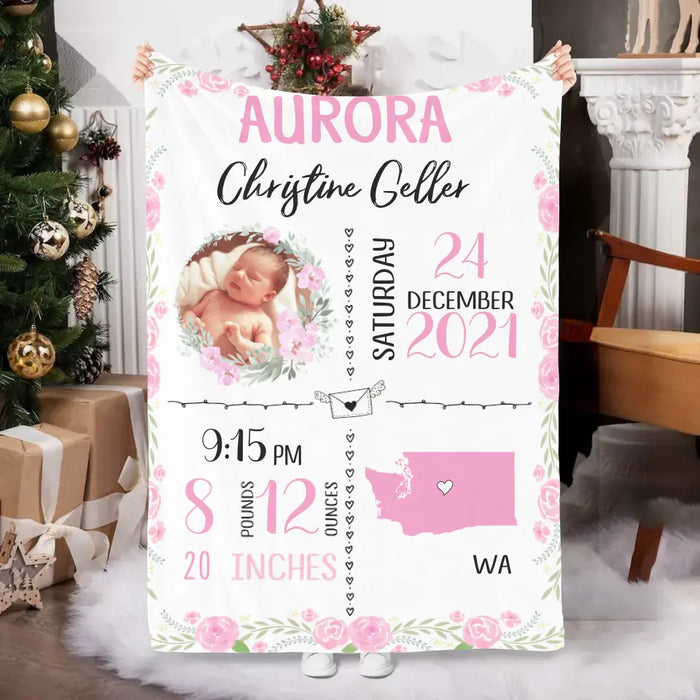 Newborn Baby Announcement - Custom Blanket Photo Upload For Baby