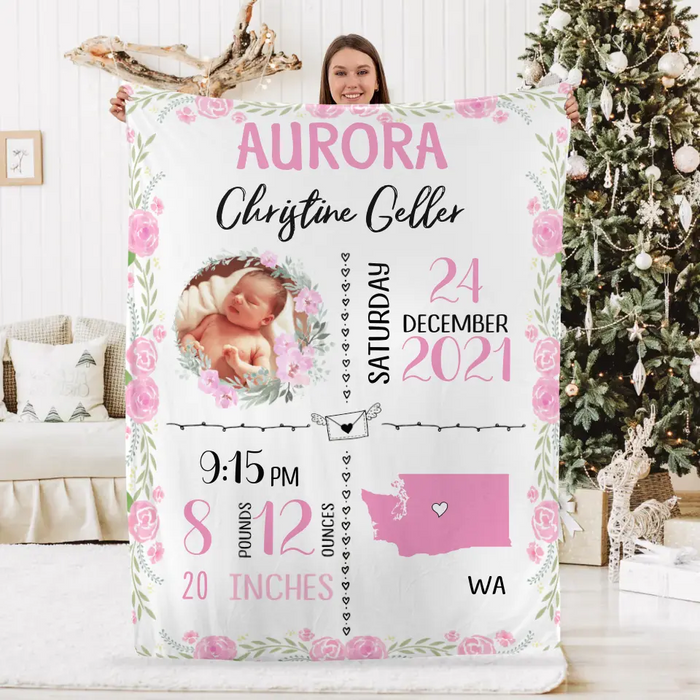 Newborn Baby Announcement - Custom Blanket Photo Upload For Baby