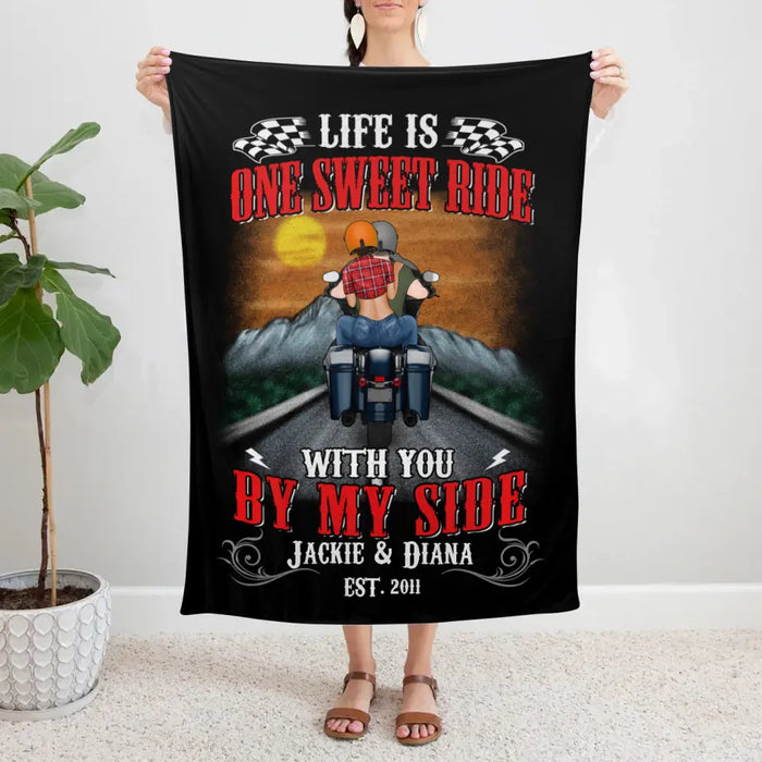 Personalized Blanket, Motorcycle Couple - Life Is One Sweet Ride, Gift For Couple, Biker Couple, Motorcycle Lovers