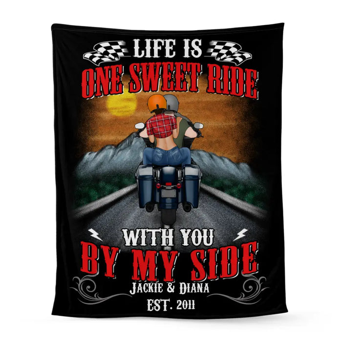 Personalized Blanket, Motorcycle Couple - Life Is One Sweet Ride, Gift For Couple, Biker Couple, Motorcycle Lovers