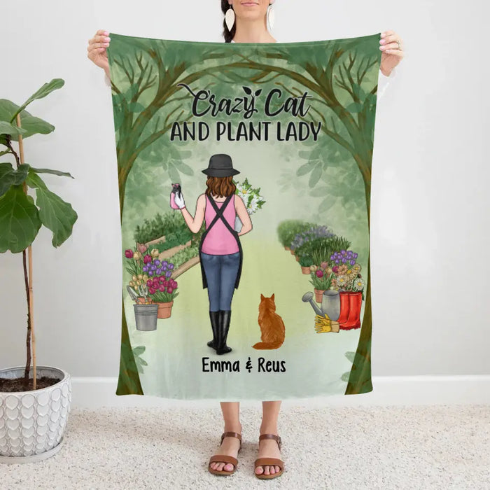 Personalized Blanket, Crazy Cat And Plant Lady, Gift For Gardeners And Cat Lovers