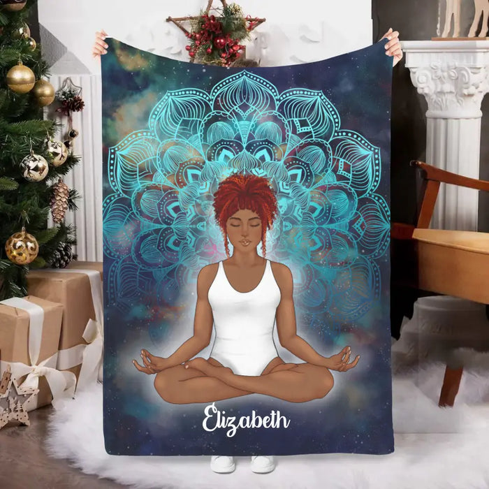 Personalized Blanket, Yoga Mandala Girl, Gift For Yoga Lovers