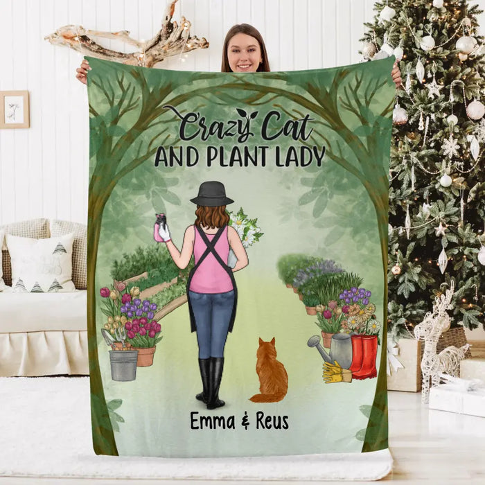 Personalized Blanket, Crazy Cat And Plant Lady, Gift For Gardeners And Cat Lovers