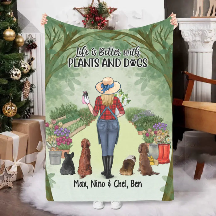 Personalized Blanket, Life Is Better With Plants And Dogs, Gift For Gardeners And Dog Lovers