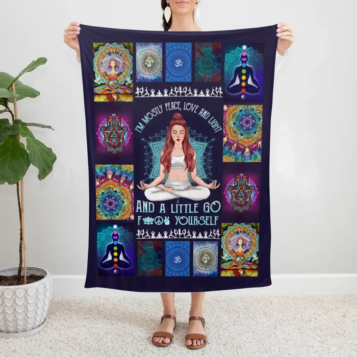 Personalized Blanket, I'm Mostly Peace Love And Light And A Little Go, Gift For Yoga Lovers