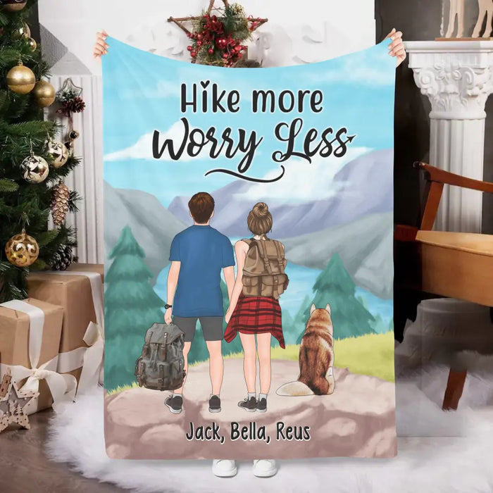 Personalized Blanket, Hiking Couple With Dogs, Gift For Hikers And Dog Lovers