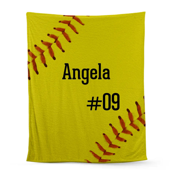 Personalized Softball Blanket With Name, Custom Baseball Blanket, Gift For Kids