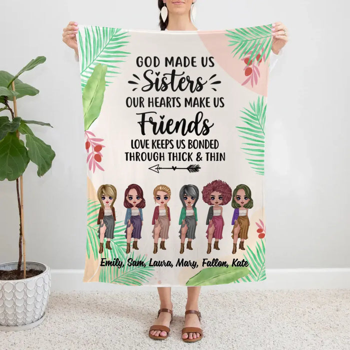 Personalized Blanket, Up To 6 Girls, Gift For Sisters, Friends, God Made Us Sisters