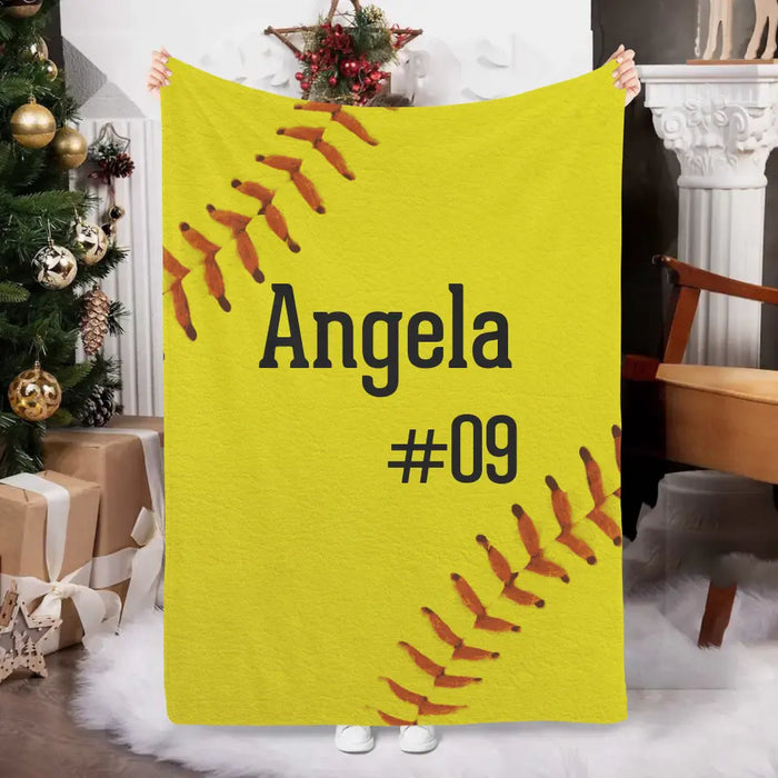 Personalized Softball Blanket With Name, Custom Baseball Blanket, Gift For Kids