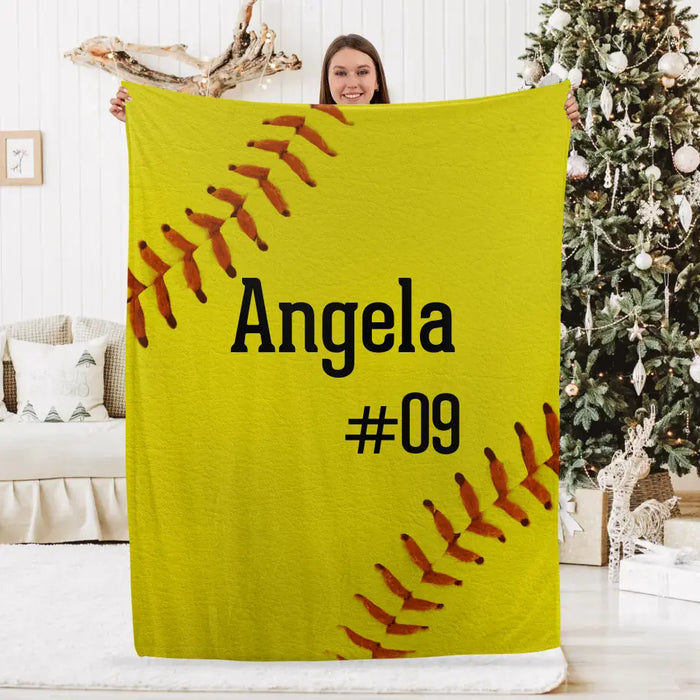 Personalized Softball Blanket With Name, Custom Baseball Blanket, Gift For Kids