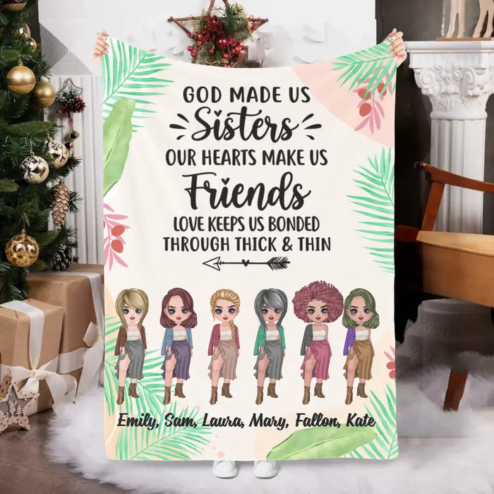 Personalized Blanket, Up To 6 Girls, Gift For Sisters, Friends, God Made Us Sisters