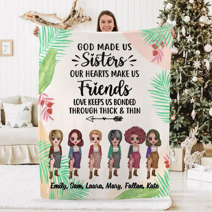 Personalized Blanket, Up To 6 Girls, Gift For Sisters, Friends, God Made Us Sisters