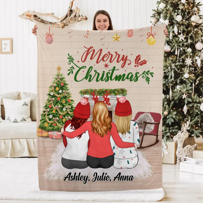 Personalized Blanket, Merry Christmas Girls, Xmas Gift for Sisters, Best Friends