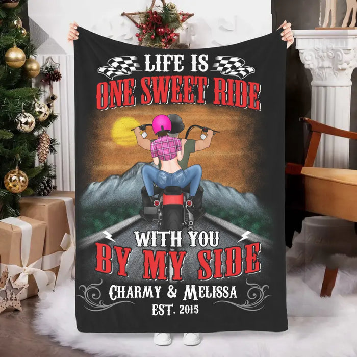 Personalized Blanket, Life Is One Sweet Ride With You By My Side, Gift For Motorcycle Lovers