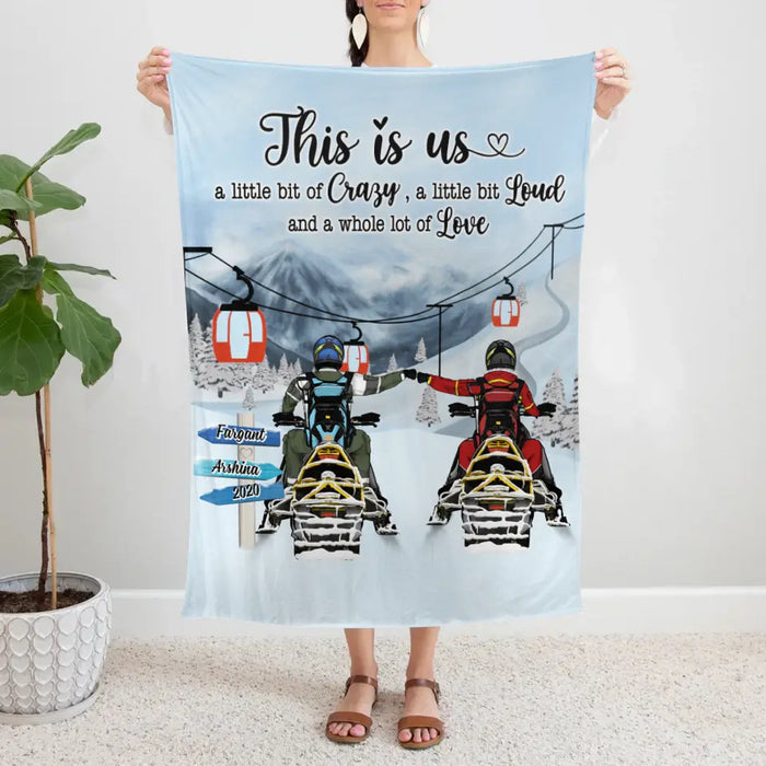 Personalized Blanket, This Is Us - Snowmobiling Couple, Riding Partners for Life, Gifts for Snowmobile Lovers