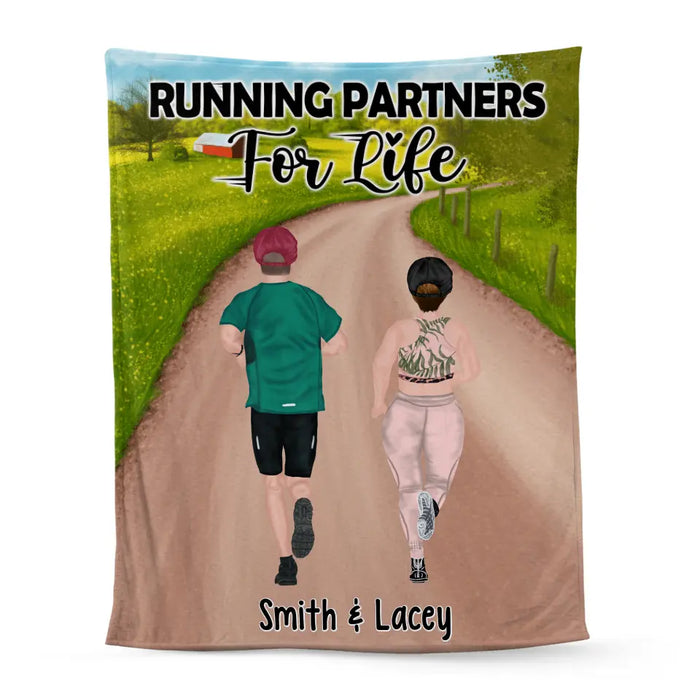 Personalized Blanket, Running Partners For Life, Gift For Running Couple And Friends