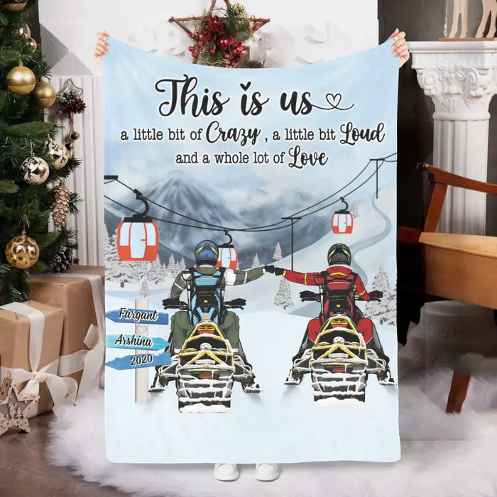 Personalized Blanket, This Is Us - Snowmobiling Couple, Riding Partners for Life, Gifts for Snowmobile Lovers