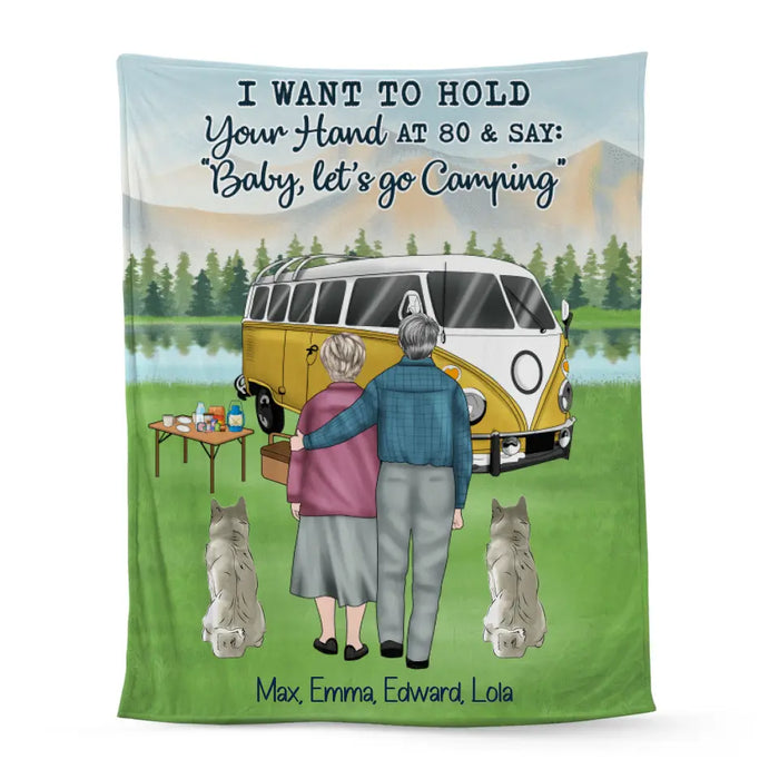 Personalized Blanket, Old Couple Camping with Dogs , Gift For Camping and Dog Lovers