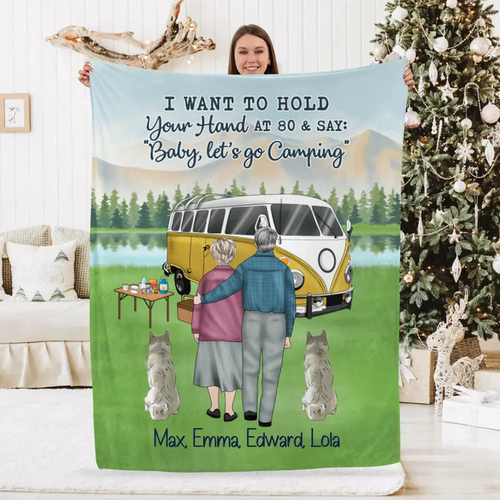 Personalized Blanket, Old Couple Camping with Dogs , Gift For Camping and Dog Lovers