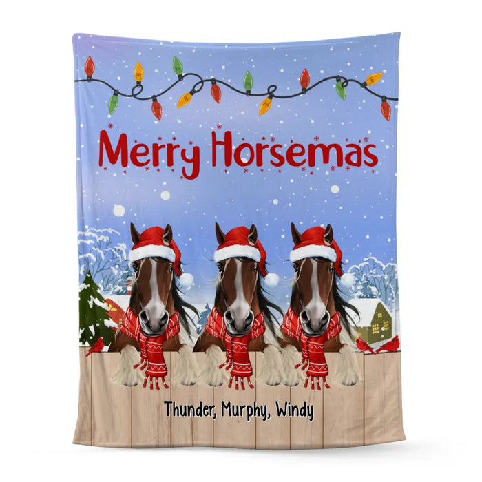 Personalized Blanket, Up To 3 Horses, Joy To The World, Christmas Gift For Horse Lovers