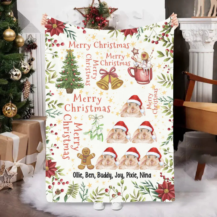 Personalized Blanket, Merry Christmas, Bunny Christmas Tree, Chrtistmas Gift For Bunny Lovers