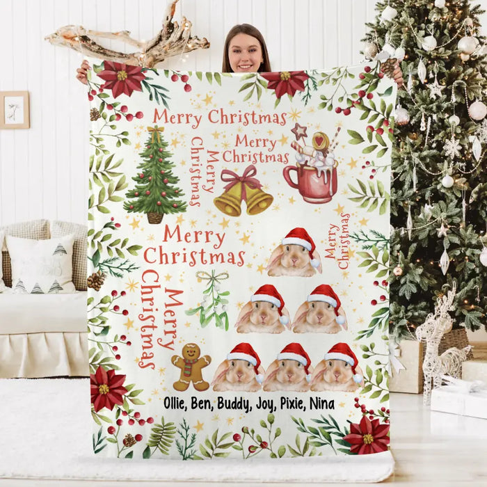 Personalized Blanket, Merry Christmas, Bunny Christmas Tree, Chrtistmas Gift For Bunny Lovers