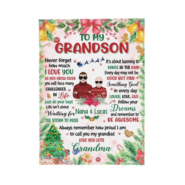 Personalized Blanket, To My Grandson, Christmas Theme, Christmas Gift For Grandson