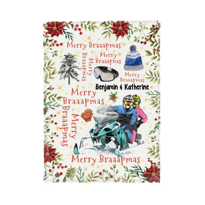 Personalized Blanket, Merry Braaapmas, Christmas Gift For Snowmobile Fans