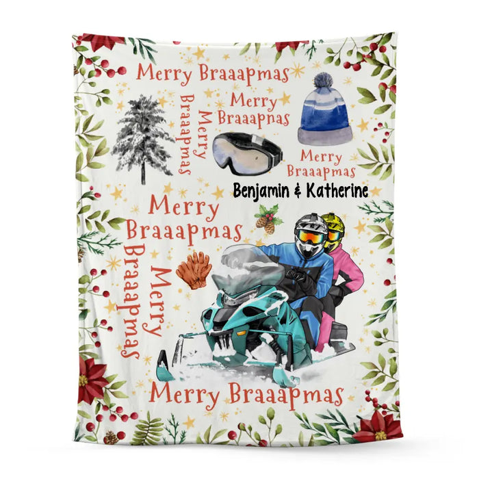 Personalized Blanket, Merry Braaapmas, Christmas Gift For Snowmobile Fans