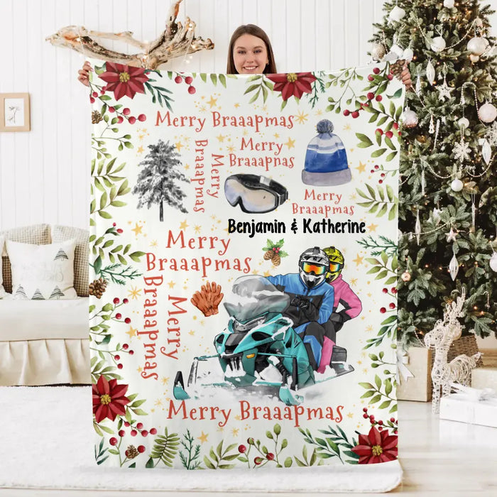 Personalized Blanket, Merry Braaapmas, Christmas Gift For Snowmobile Fans