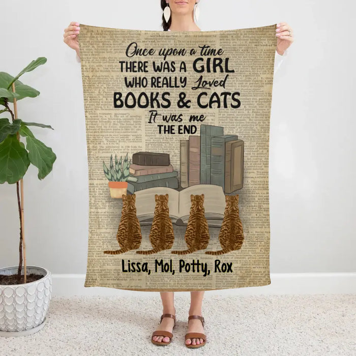 Personalized Blanket, A Girl Who Loved Books And Cats, Gift For Book And Cat Lovers