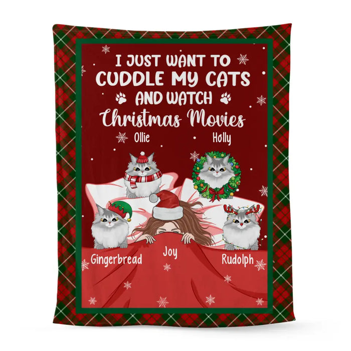 Personalized Blanket, I Just Want To Cuddle My Cats And Watch Christmas Movies, Christmas Gift For Cat Lovers