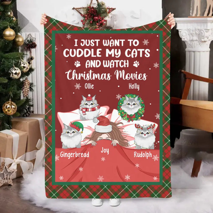 Personalized Blanket, I Just Want To Cuddle My Cats And Watch Christmas Movies, Christmas Gift For Cat Lovers