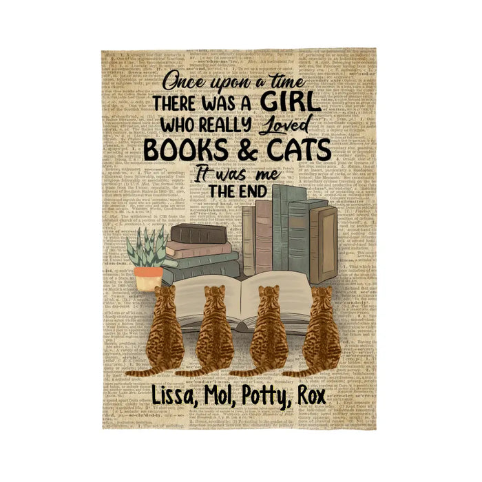 Personalized Blanket, A Girl Who Loved Books And Cats, Gift For Book And Cat Lovers