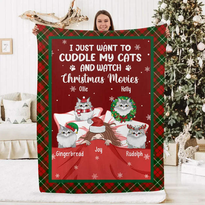 Personalized Blanket, I Just Want To Cuddle My Cats And Watch Christmas Movies, Christmas Gift For Cat Lovers