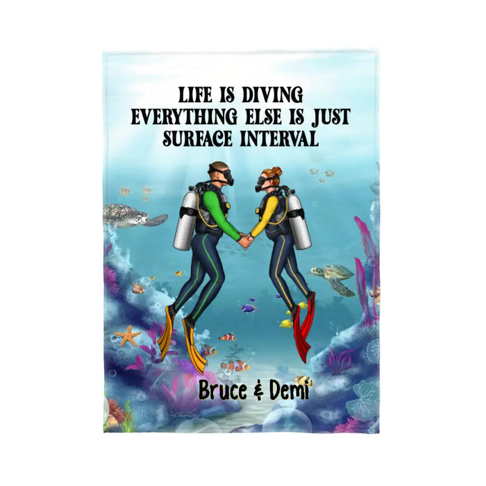 Personalized Blanket, Scuba Diving Couple and Friends, Gift for Scuba Diving Lovers