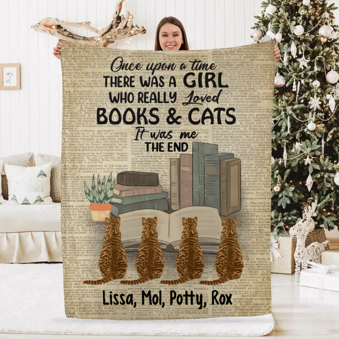 Personalized Blanket, A Girl Who Loved Books And Cats, Gift For Book And Cat Lovers