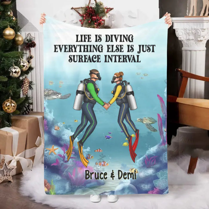 Personalized Blanket, Scuba Diving Couple and Friends, Gift for Scuba Diving Lovers