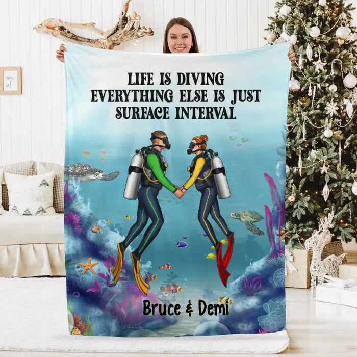 Personalized Blanket, Scuba Diving Couple and Friends, Gift for Scuba Diving Lovers