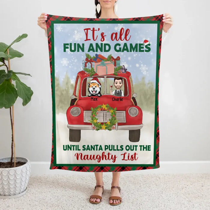 Personalized Blanket, Man With Pets In Christmas Car, Christmas Gift for Dog Lover, Cat Lover