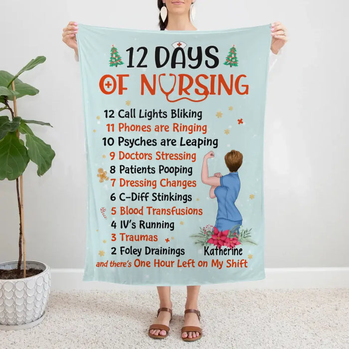 Personalized Blanket, 12 Days Of Nursing, Christmas Gift For Nurses