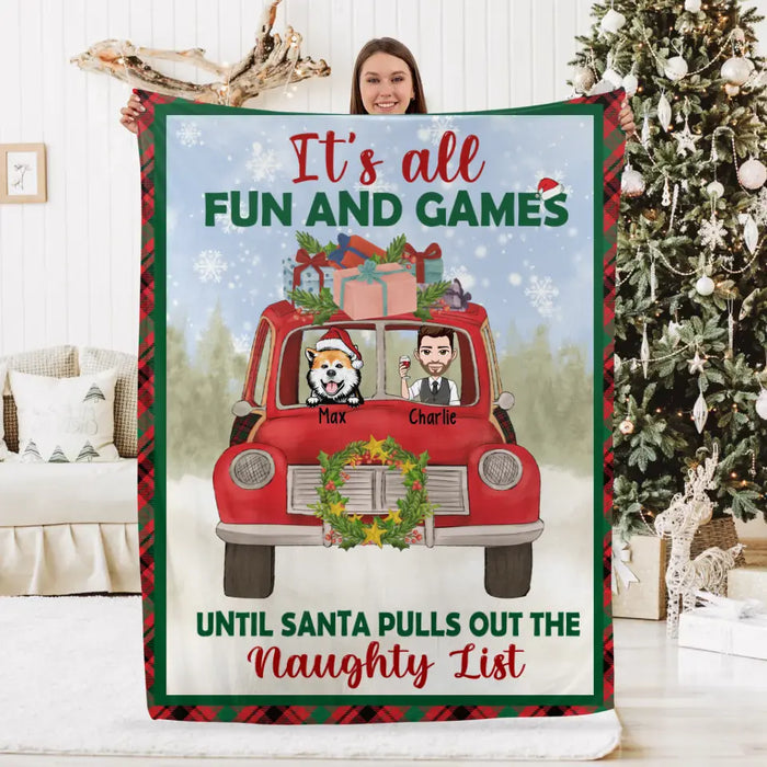 Personalized Blanket, Man With Pets In Christmas Car, Christmas Gift for Dog Lover, Cat Lover